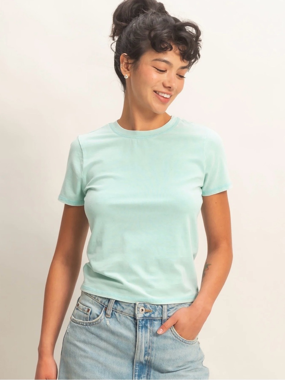 NEW Double Zero Turquoise Mineral Washed Cotton Crewneck Tee – Small